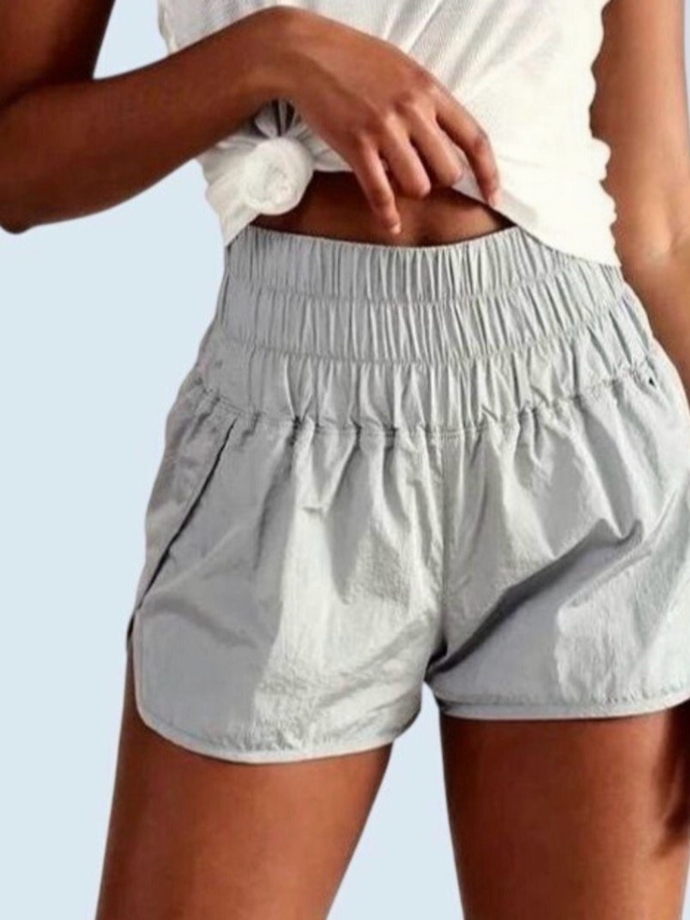 FP Movement by Free People Light Gray Smocked High-Waist Athletic Shorts